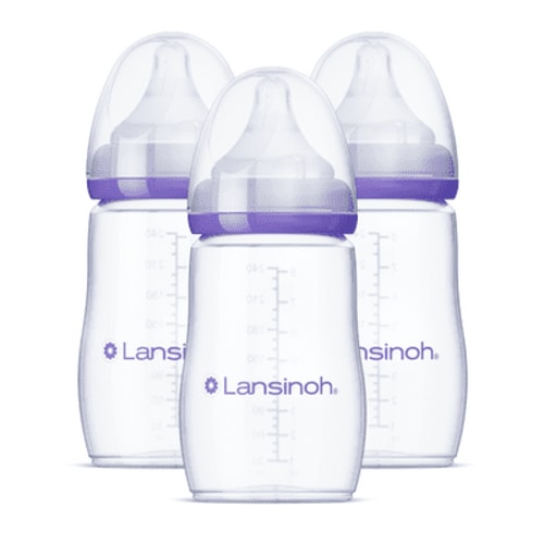 Lansinoh Breastfeeding Baby Bottles, Even Flow, 8 Ounces, 3 Count