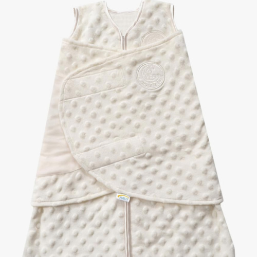 HALO Sleepsack Swaddle, 3-Way Adjustable Swaddle Blanket, TOG 3.0, Velboa, Cream Plush Dots, Small, 3-6 Months