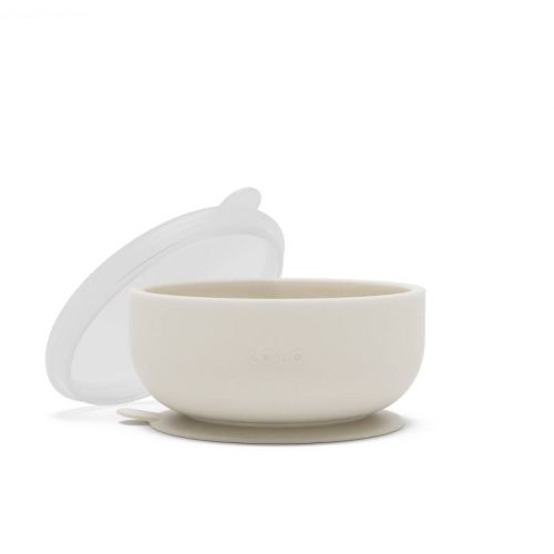 Lalo Silicone Suction Bowl With Lid - Oatmeal