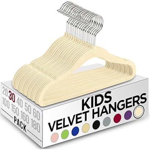 Utopia Home Kids Hangers Velvet (30 Pack) - 11 Inch Durable Baby Hangers for Closet - Perfect for Toddler & Non Slip for Everyday Use (Ivory)