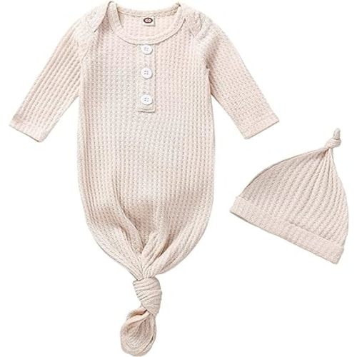 Twopumpkin Baby Girl Boy Coming Home Knotted Gown Unisex Newborn Infant Sleep Onesie Outfit Cute Baby Winter Pajamas