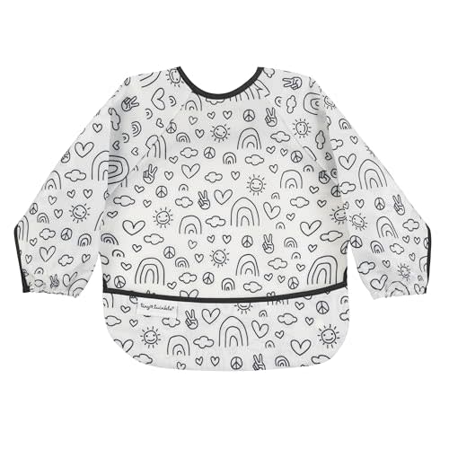 Tiny Twinkle Mess Proof Baby Bib|Waterproof Smock Bib for Eating,Machine Washable Full Sleeve with Pocket(Peace, Small 6-24 Months)