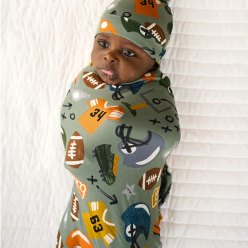 Touchdown Time Swaddle & Hat Set - Little Sleepies