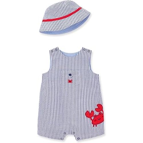Little Me baby-boys 2-piece Seersucker Sunsuit Swim Essentials Playwear and Hat Set