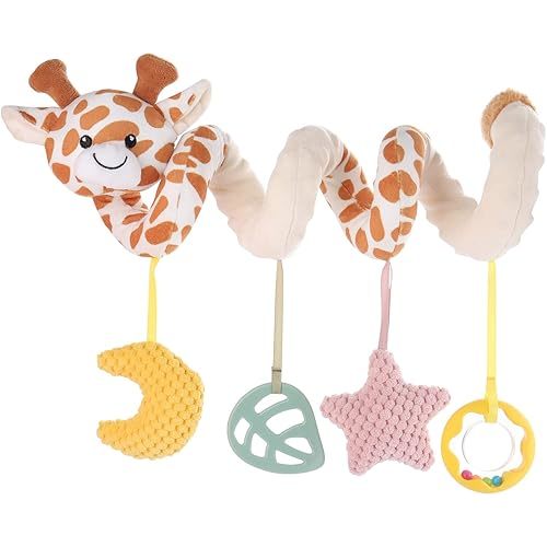 Apricot Lamb Baby Spiral Car Seat & Stroller Activity Toy, Features Plush Giraffe Character Hanging Rattles Toys, Gentle Rattle Sound & Soft Teether, 8-26 Inches