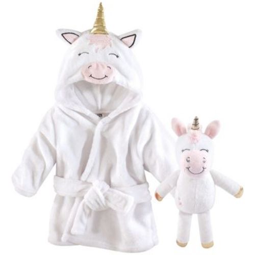 Hudson Baby Infant Girls Plush Bathrobe and Toy Set, Modern Unicorn, One Size