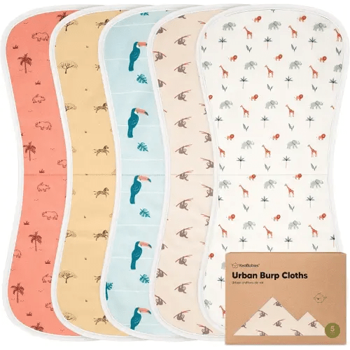 Organic Burp Cloths Baby Boy & Girl - 5-Pack Super Absorbent Cotton Burping Cloths for Babies, Soft & Plush Newborn Spit Up Rags, Infant Towels for Milk Spit Up, Unisex, Large 21" x 10" (Wildscape)