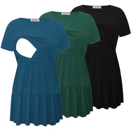 Bearsland Women’s Nursing Top 3pack Short Sleeve Scoop Neck Nursing Shirt Breastfeeding Shirts