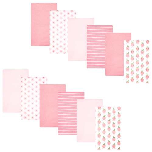 Hudson Baby Cotton Poly Flannel Burp Cloths Bundle 12-Pack, Happy Strawberries, One Size