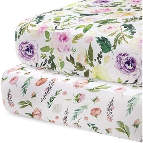 Pobibaby - 2 Pack Premium Fitted Baby Girl Crib Sheets for Standard Crib Mattress - Ultra-Soft Cotton Blend, Safe and Snug, and Stylish Floral Crib Sheet (Allure)