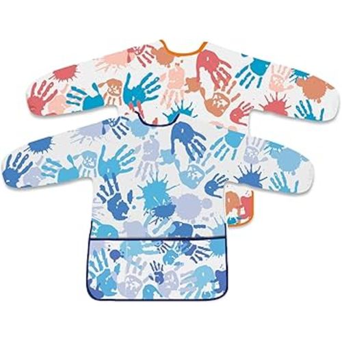 2 Pcs Kids Art Smock Painting Toddler Smock Long Sleeve with 3 Pockets for Kids Art Painting Activity Kitchen Crafts (Blue, Pink)