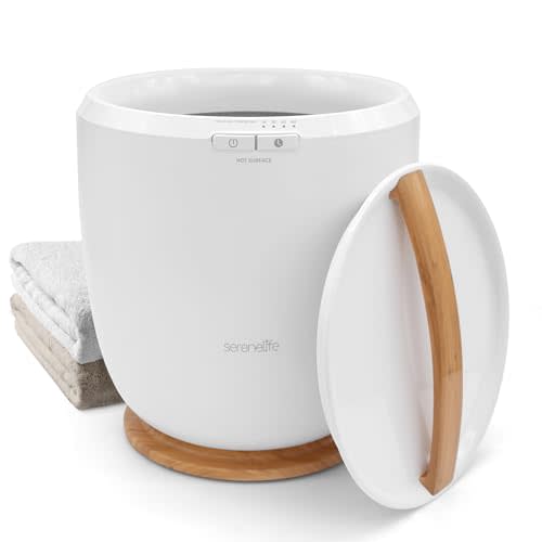 SereneLife Counter Towel Warmer Bucket - with Customized Fragrance for Spa and Bathroom, Luxury Towel Heater, Auto Shut Off, Fits 1 Large Towel, Blanket, Bathrobe, PJs (Natural)