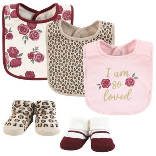 Hudson Baby Infant Girl Cotton Bib And Sock Set, So Loved Roses, One Size