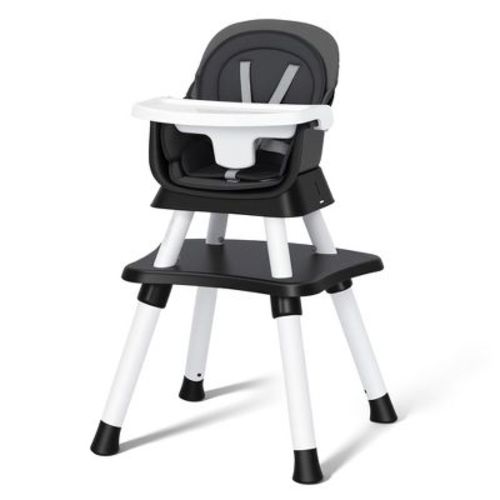 TODECARE Baby High Chair, 8 in 1 Convertible Highchair for Baby& Toddler, Booster Seat, Chair with Safety Harness, Removable Tray, Black & White