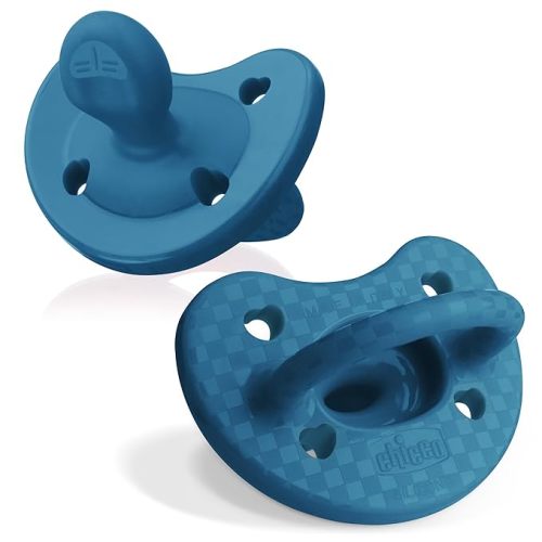 Chicco PhysioForma Luxe Silicone One Piece Pacifier for Babies Aged 16-24m | Fashion Textured Shield | BPA & Latex Free | Reusable Sterilizing Case | Ocean Blue, 2pk