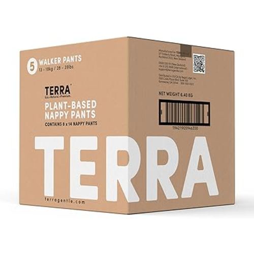 Terra Size 5 Training Pants– 85% Plant Based Pull-Up Style Diapers, Ultra-Soft & Chemical-Free for Sensitive Skin, Superior Absorbency, Perfect Overnight Diapers, for Toddlers 28-39 Pounds, 112 Count
