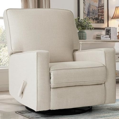 Harkawon Beige Recliner Chair for Bedroom | Swivel Rocker | Glider | Rocking Chair | High Back, Deep Seat | Living Room