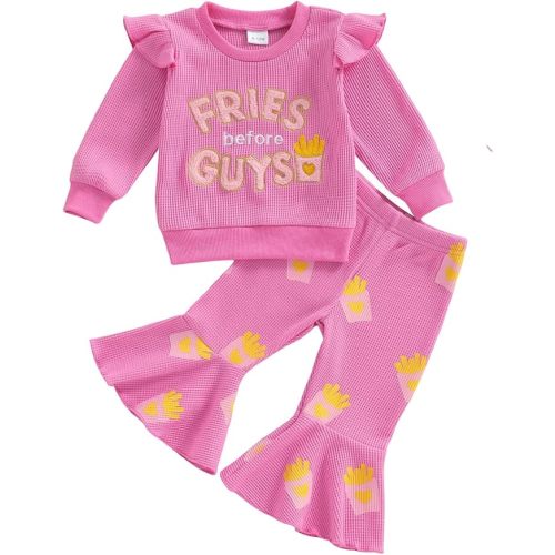 Toddler Girl Outfit Infant I LOVE MY MOMMY/DADDY Short Sleeve T-Shirts Flared Pants Little Girl Summer Clothes