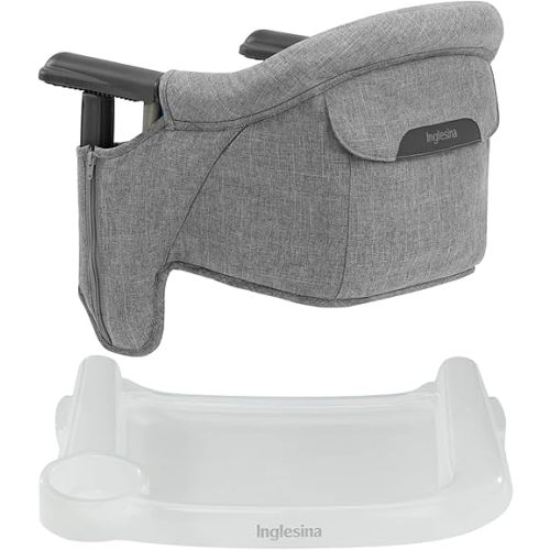 Inglesina Fast Table Chair - Stone Gray Melange + Fast Dining Tray - Portable High Chair for Baby Toddlers Infant, 6-36 Months - Fits Tables 0.8'' to 3.5'' - Collapsible Design - Carry Bag Included