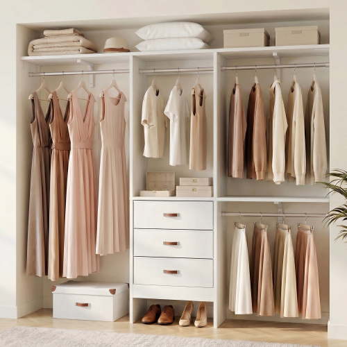 Homieasy 19'' - 59" W Closet System with Drawers and Hanging Rods(cut To Fit), White
