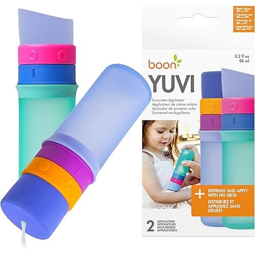 Boon Yuvi Sunscreen Applicator for Kids - Refillable and Spill Proof Kids Sunscreen Brush with Soft Foam Sponge - Summer Beach Essentials for Vacation - 3 Oz Travel Size - 2 Count
