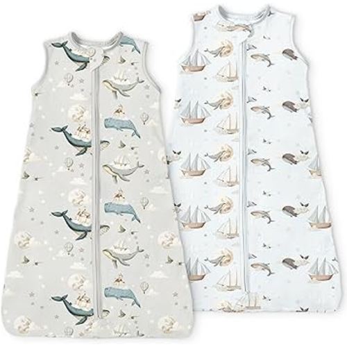 Baby Sleep Sack 0-3-6 Months Light Wearable Blanket for Babies with 2-Way Zippers, 0.5 TOG Premium Soft Breathable Sleeping Bag for Baby Boys Girls 2-Pack(Whale & Cloud)