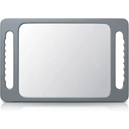 TASALON Unbreakable Hand Mirror with Double Handle- Large Handheld Barber Mirror for Hair and beauty Salon - Durable Hand Held Mirrors for barbershop - Haircut Mirror with Double Handgrip- Silver Gray