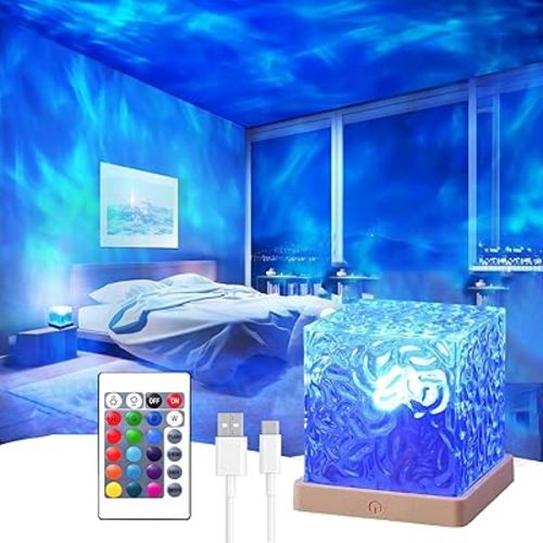 Ocean Wave Projector Light, 16 Colors Rechargeable Luminorthe Cube Lamp with Touch and Remote Control, Bringing Romance and Tranquility