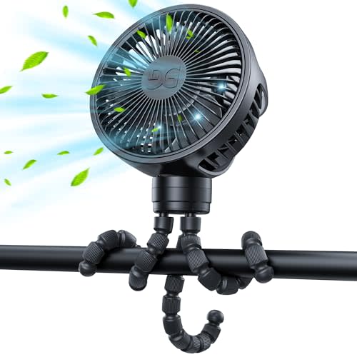GUSGU Stroller Fan Clip on for Baby, Flexible Tripod & Rechargeable Battery, Small Personal Fan, Mini Portable Fan for Travel, Handheld, Car (Black)