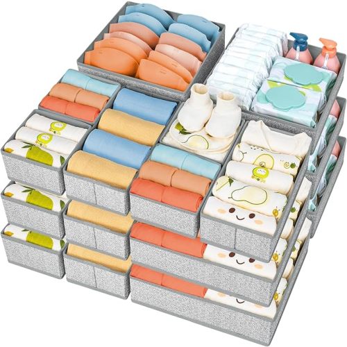 DIMJ Drawer Organizer Clothes 15 Pack - Foldable Baby Organizers and Storage & Closet Organizers for Bedroom, Closet - Nursery Organization Dresser Dividers for underwear, Sock,Bra, Belt, Tie, Beige