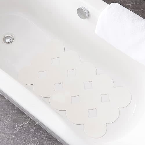 Patented Non Slip Bathtub Mat Shower Bath Mats with Strong Suction Cups Superior Grip&Drainage Soft Heavy Duty Natural Rubber Bath Mat for Inside The tub (White, 28x16 inch)