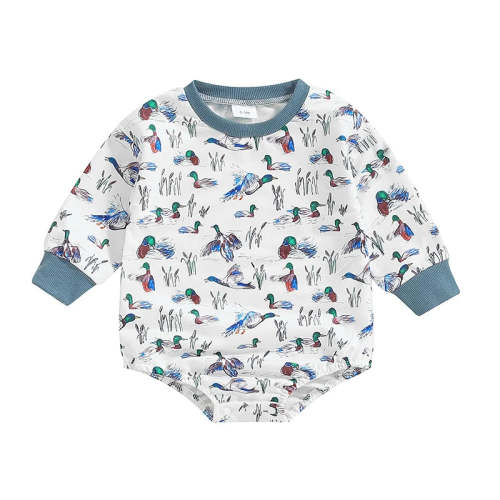 Baby Boys Fall Bodysuit Duck Print Long Sleeve Crewneck Jumpsuit Fall – August + Willow
