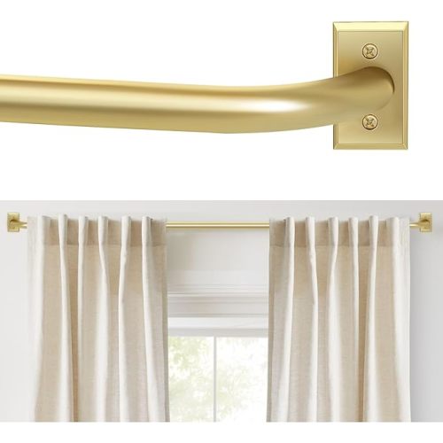 Gold Curtain Rods, Room Darkening Curtain Rods for Windows 48 to 90 Inches(4-7.5Ft), Wrap Around Curtain Rods, Heavy Duty Blackout Drapery Rods, Modern Decorative Window Treatment Rod, Gold