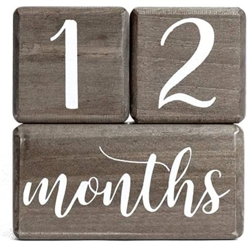 LovelySprouts Premium Solid Wood Baby Milestone Age Blocks + Gift Box | Gray Stained Natural Pine | Weeks Months Years Grade Newborn Photo Props | Pregnancy Gift and Keepsake, Month Photos