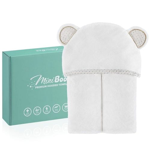 MINIBOO Hooded Baby Towel - Ultra-Soft and Hypoallergenic Rayon from Bamboo Baby Towels for Newborns, Infants, and Toddlers - Super Absorbent Baby Bath Towels