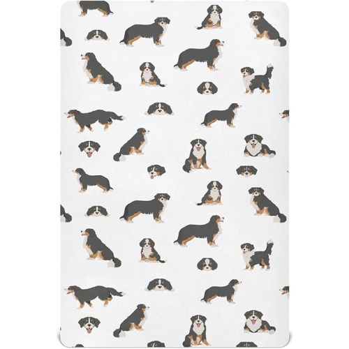 Bernese Mountain Dog Breathable Mini Crib Mattress Sheets Fitted, Toddler Baby Sheets for Crib Mattress Soft & Breathable 39 * 27 * 5In