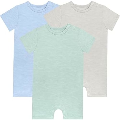 GUISBY Baby Short Sleeve Bodysuit Snap Crotch Closure Cotton Pajamas for Baby 3-Packs