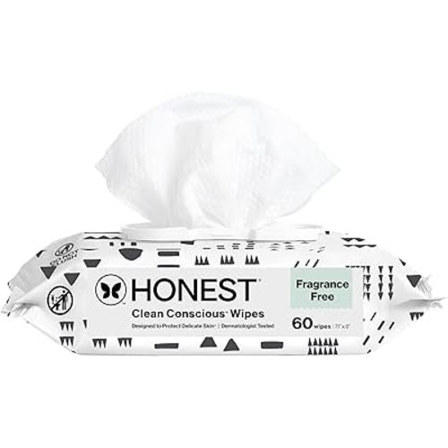 The Honest Company Clean Conscious Multi-Use Wipes Hypoallergenic and Unscented for Sensitive Baby Skin Over 99% Water Compostable Plant Based Pattern Play 60 Count