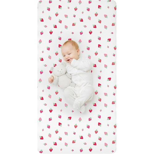 Wildkin 100% Cotton Fitted Crib Sheet – Soft & Breathable Fitted Sheet (Strawberry Patch)