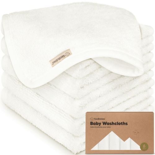 KeaBabies 6pk Deluxe Baby Washcloths, 10x10 Organic and Soft Baby Wash Cloth, Baby Bath Towel, Face Cloths (White)
