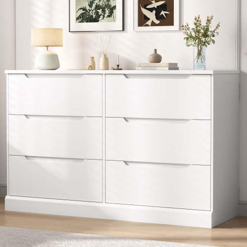 "IDEALSOUL White 6-Drawer Dresser, Wooden Storage Cabinet, Modern Minimalist Design, 47.2"" Wide"