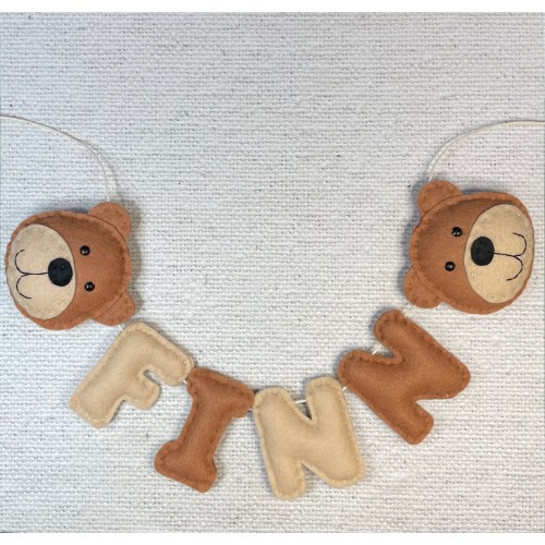 Personalised Baby Name Bear Garland, Teddy Bear Banner, Customisable Bear Nursery Decor in Natural Tones