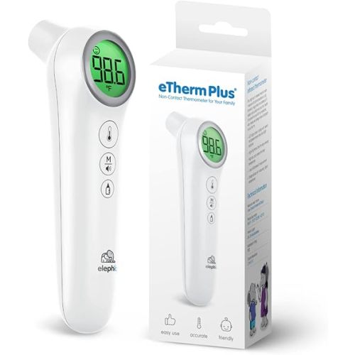 Elepho eTherm Plus Non-Contact Infrared Forehead Thermometer for All The Family; Babies to Adults – Accurate & Fast Readings in 1 Second. Large LCD Display…