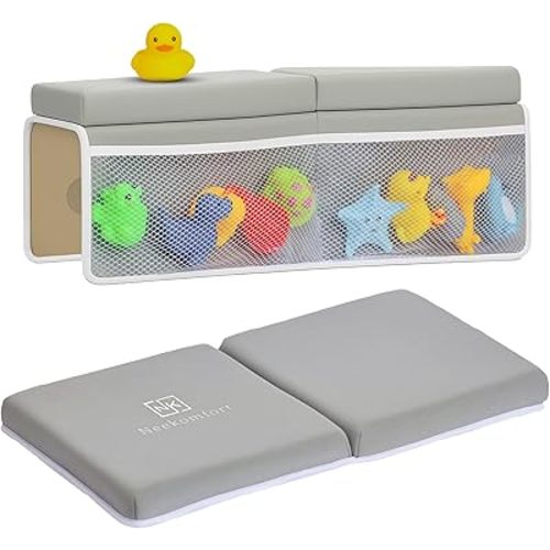 Bath Kneeler and Elbow Rest Pad Set – 1.5” Extra Thick Cushioned Kneeling Pad, Durable, Non-Slip Elbow Rest with Storage Pockets & 5 Bath Toys, Baby Bath Accessories Organizer