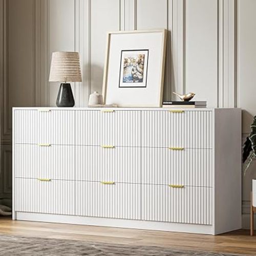 White Dresser for Bedroom, 9 Drawer Double Dresser, Modern Chest of Drawers for Bedroom, Living Room, Entryway and Closet, 63" L x 15.7" D x 31.5" H
