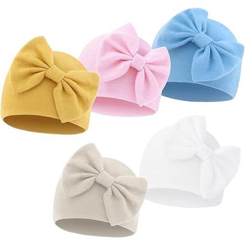 Newborn Hospital Hats Beanie Bow Infant Caps Baby Cotton Cloth Turban Toddler Rabbit Ear Hat for 0-6 Months