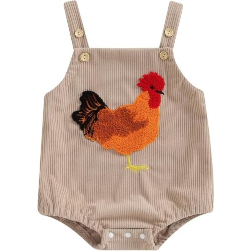 Tsnbre Newborn Baby Boy Girl Summer Outfits Corduroy Romper Farm Chicken Baby Overalls 0 3 6 9 12 Months Infant Clothes