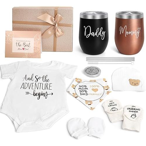 New Mom Gifts for Women, Top Pregnancy Gifts for New Parents Gender Reveal Gifts with Mom and Dad Tumbler Set for First Time Moms, Expecting Parents to Be, Gender Reveal, Baby Shower…