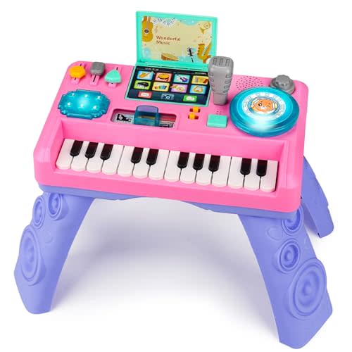 Baby DJ Table for Toddlers 1-3 with Music & Light, Musical Baby Piano Toys 6-9-12-18 Months Toddler Activity Table Music Instruments Learning Toys for 1 Year Old Girl Easter Birthday Gifts Age 0-2