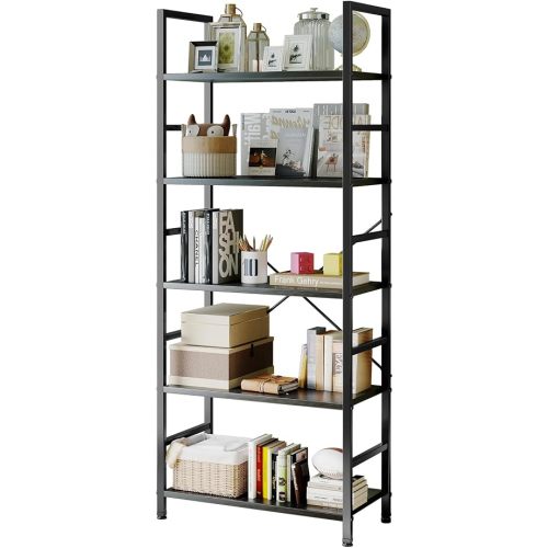 Sweetcrispy 5 Tier Bookshelf, Bookcase Shelf Storage Organizer, Black
